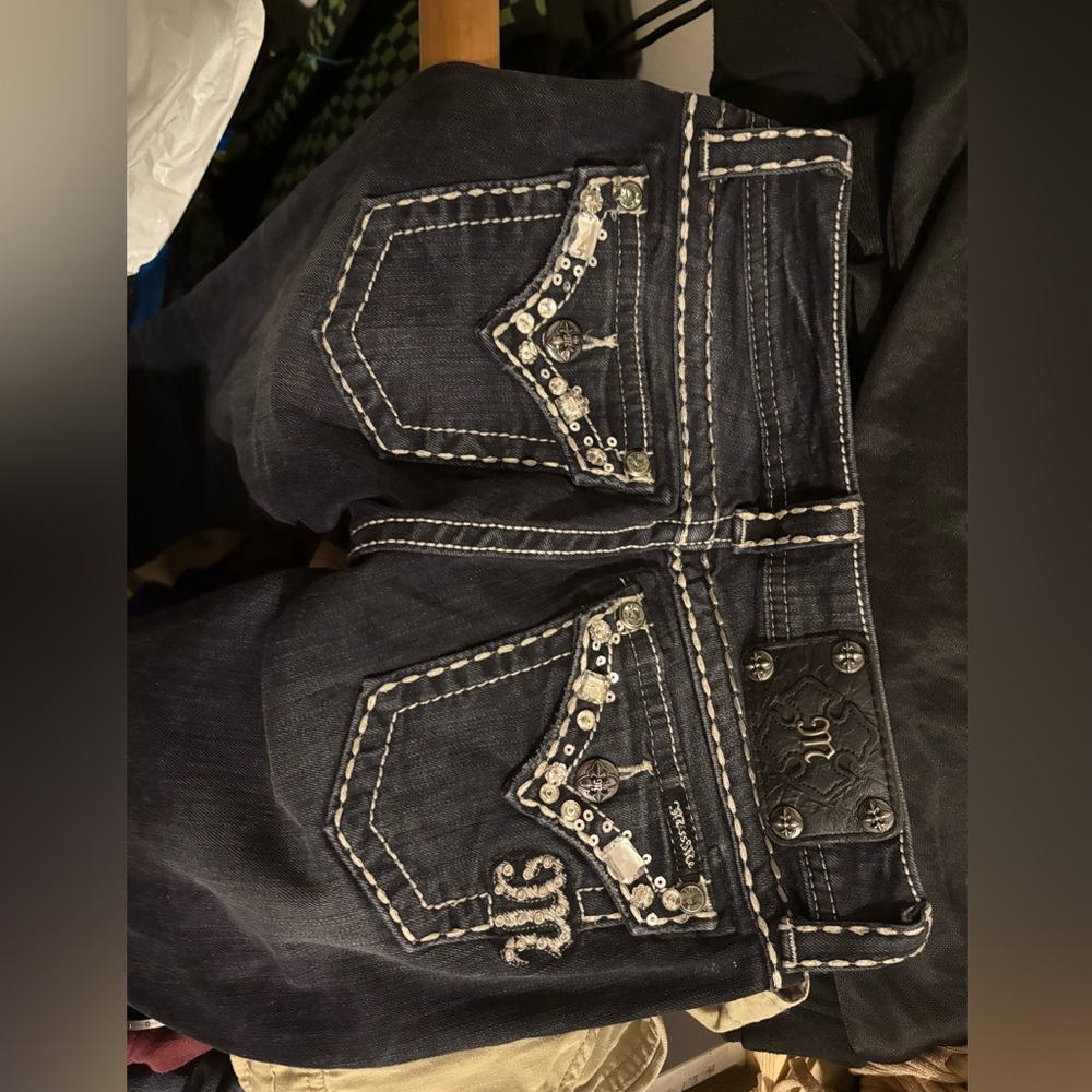 Miss Me Black Designer Jeans with Decorative Stitching